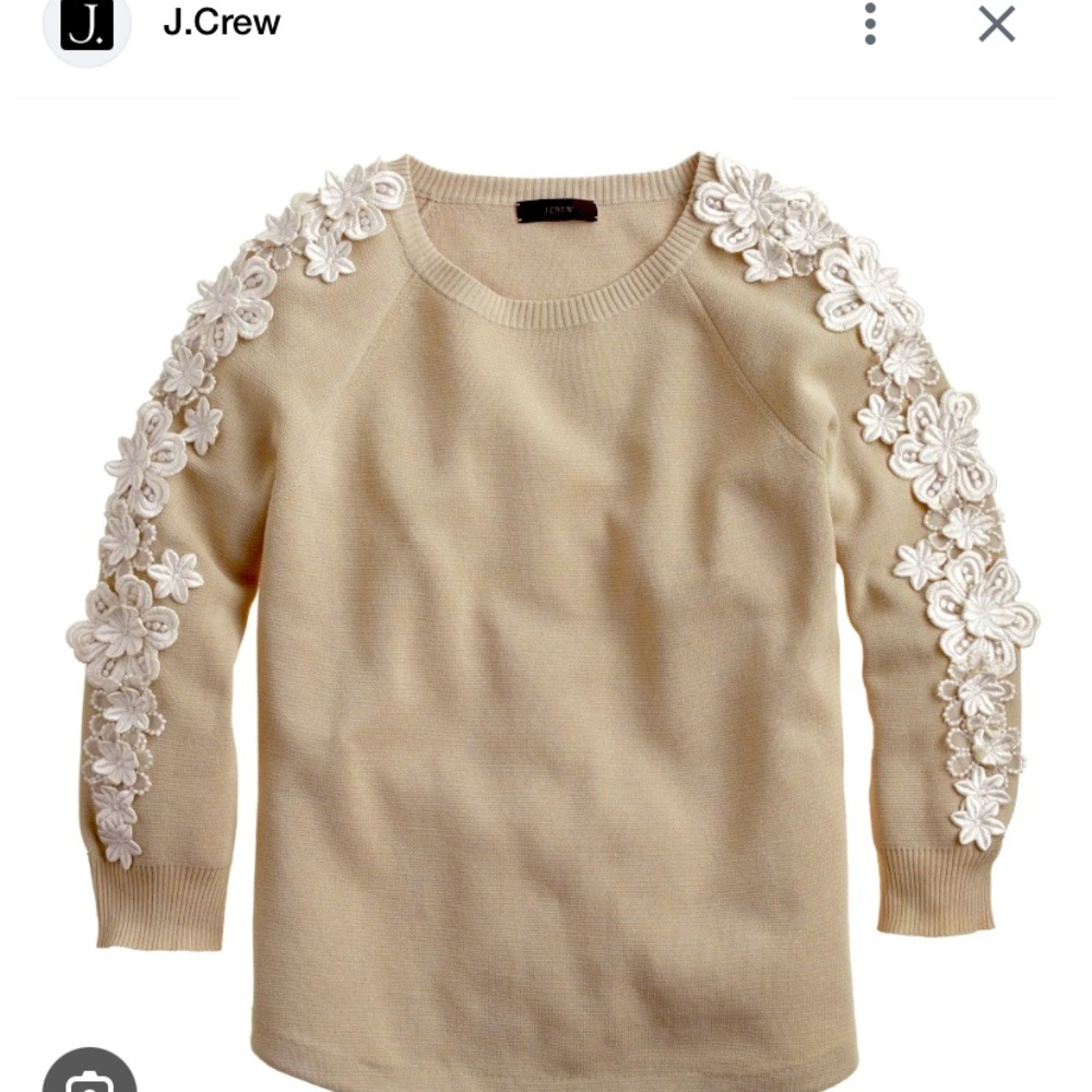 J Crew Knit Sweater with Hand-Applied Flower Appliqués 100% cotton Size M